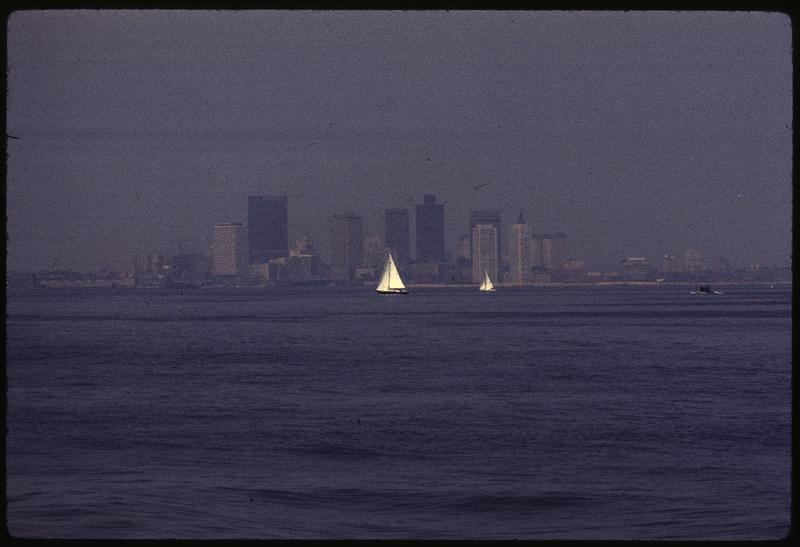 a city skyline seen through hazy air